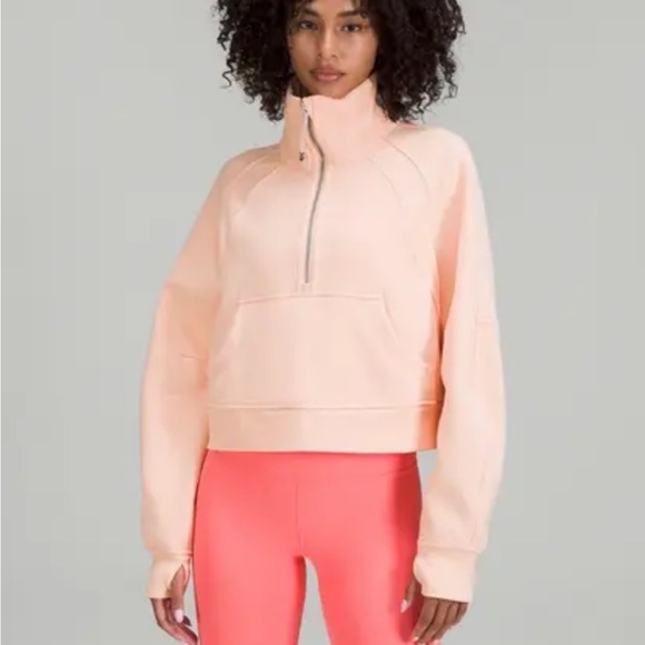 lululemon athletica Sweaters - Lululemon Scuba Oversized Cropped Half Zip In Peach Satin Women’s Size XS/S